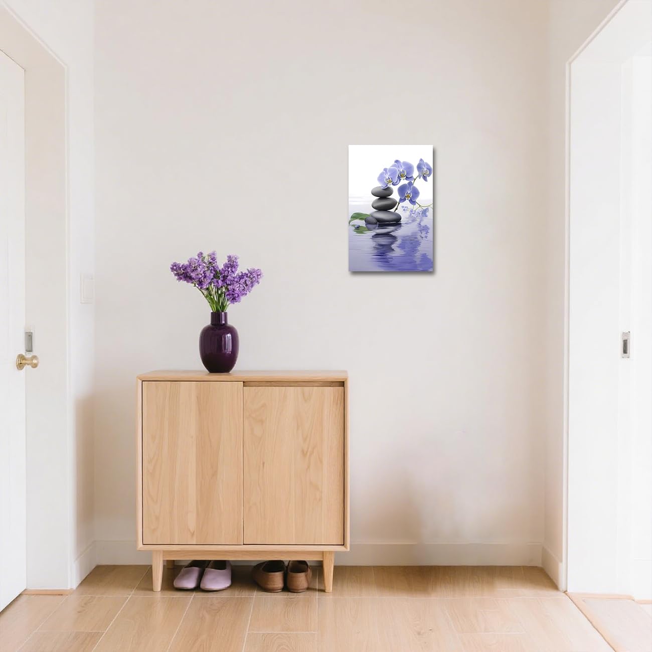 Quadro da Parete Zen per Bagno con Orchidea e Pietre, Dipinto Spa, Natura Morta, Stampe su Tela per Meditazione, Decorazione Spirituale per la Stanza, incorniciato (Viola, 42L x 2