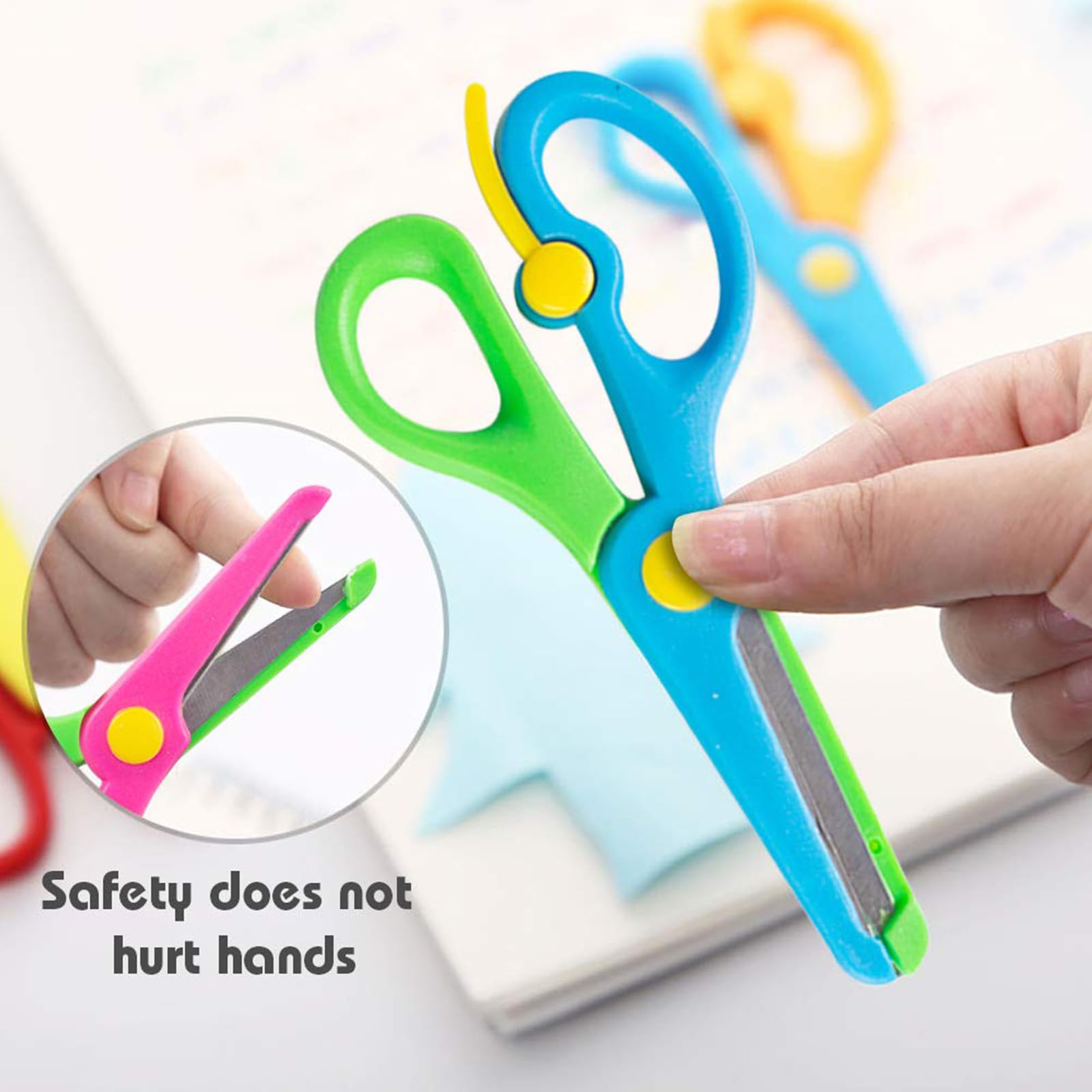 Sugeru 2Pcs Forbici Bambini,2 colori Forbici Punta Arrotondata bambini 3 anni,per Destrorsi e Mancini,Lama in Acciaio inossidabile/Impugnature in Plastica,Sicure per Bambini,Comode e Resistenti (2pcs)