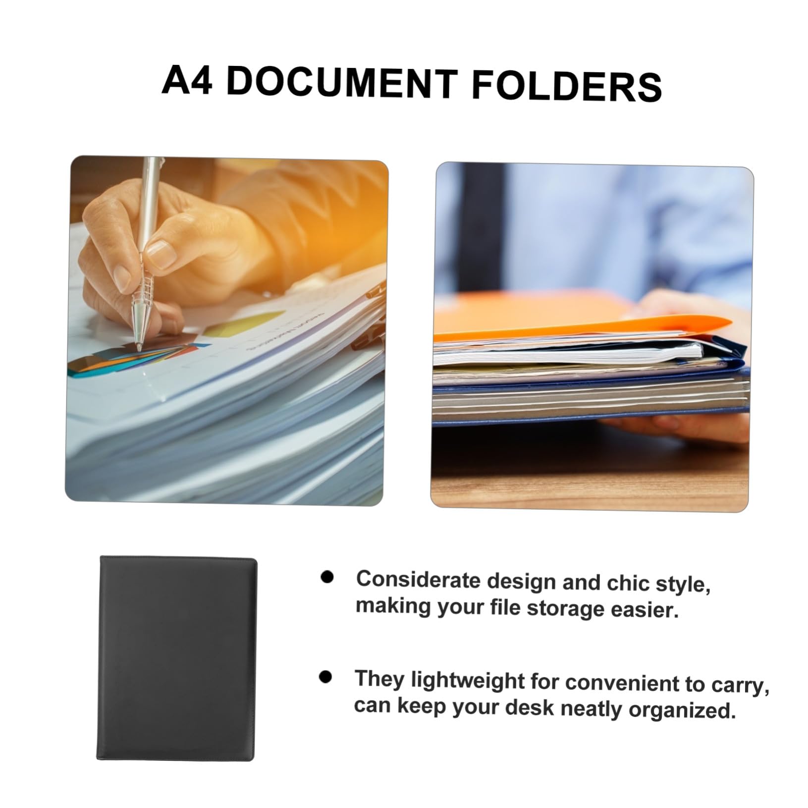 Portfolio in Pelle Pu A4 Nero, Organizer Documenti Elegante con Writing Pad | Festa Scuola Decor, Cartellina Presentatore, Porta Documenti Pelle per Casa e Uso Professionale