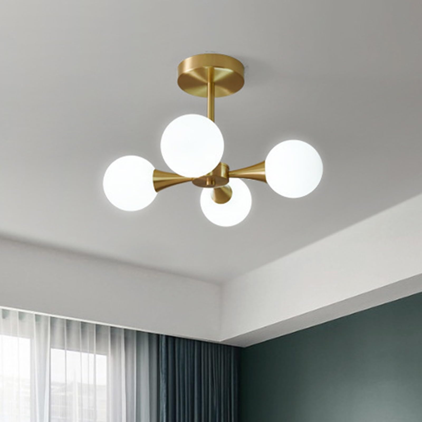 Mid Century Milk Glass Ceiling Light Sputnik Chandelier Vintage Fixture