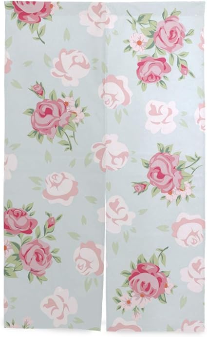 Amazon Sukau のれん ロング 暖簾 薔薇柄 花柄 かわいい 洗濯可 突っ張り棒付き 幅86cm 丈143cm のれん オンライン通販