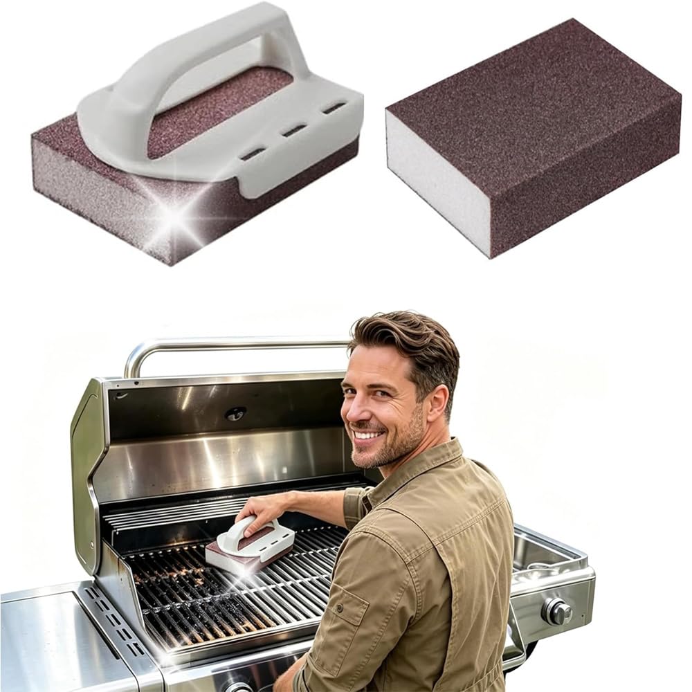 Decontamination Cleaning Brush, 2026 New Magic Cleaning Sponge, Nano Carborundum Emery Sponge Scrubber with Handle, Carbide Cleaning Brush, Rust Eraser Sponge for BBQ Grill (1 Handle+1 Sponge)