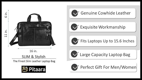 Miniatura 10 de Bolso bandolera de cuero genuino para hombres y mujeres, se adapta al tamaño del ordenador portátil de 16"