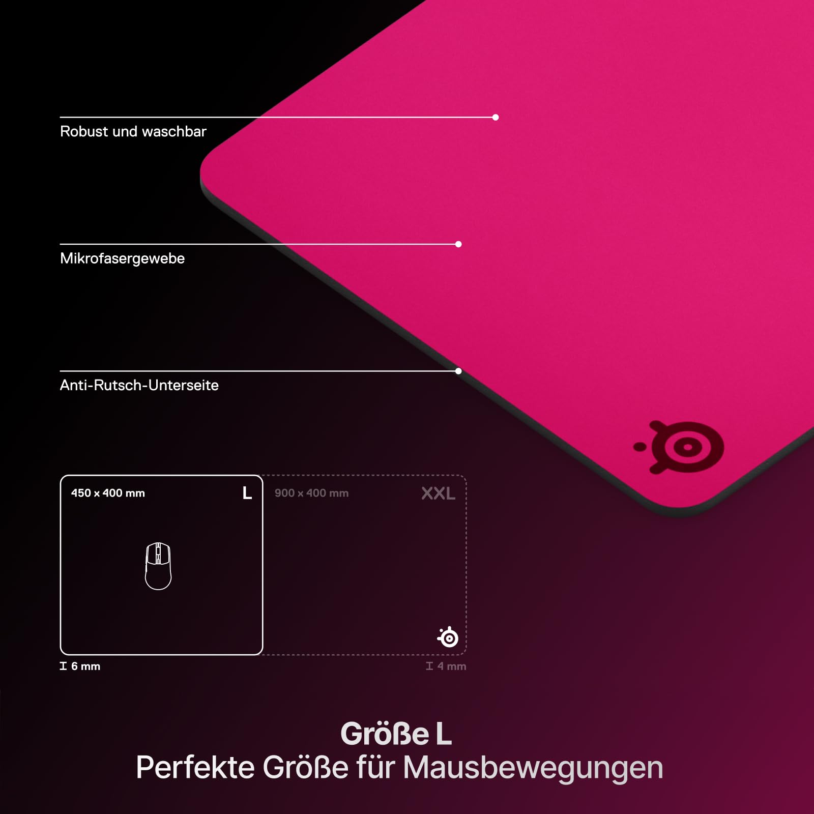 SteelSeries QcK Heavy Gaming Mousepad - Thicker, Non-Slip Silicone Rubber Base, Peak Tracking, Optimized for Gaming FPS, MOBAs, RTS, MMO - Large Size 450 mm x 400 mm x 6 mm - Magenta