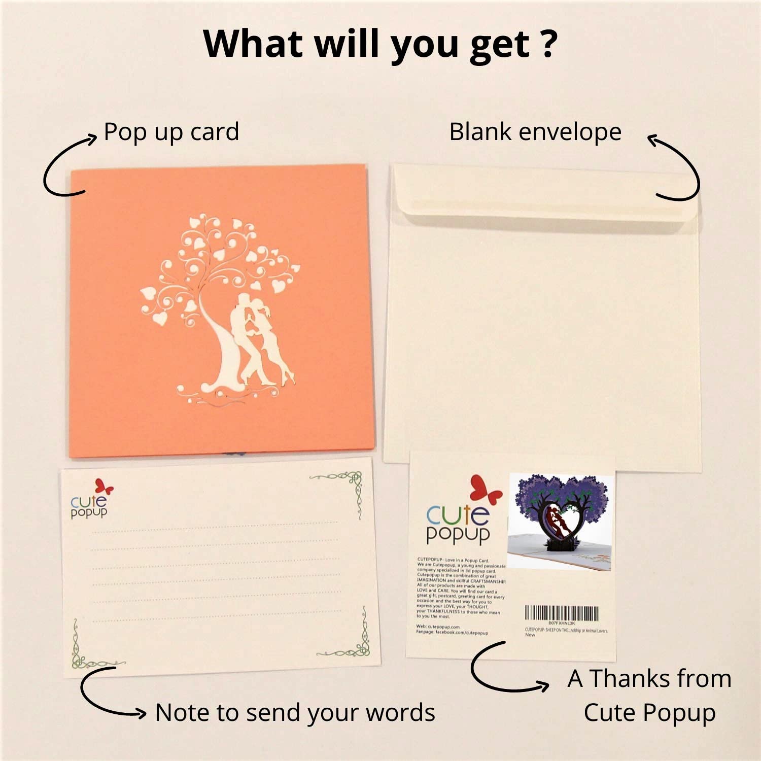 CUTPOPUP Cherry Blossom W Couple Pop Up Anniversary Cards, Valentines Cards, Wedding Anniversary 3D, Husband Valentines Day Card For Him Her Wife