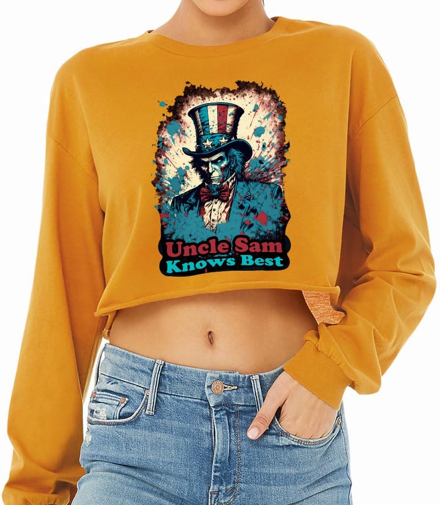 American Graphic Cropped Long Sleeve T-Shirt - Gifts for Wife - Items for Patriotic