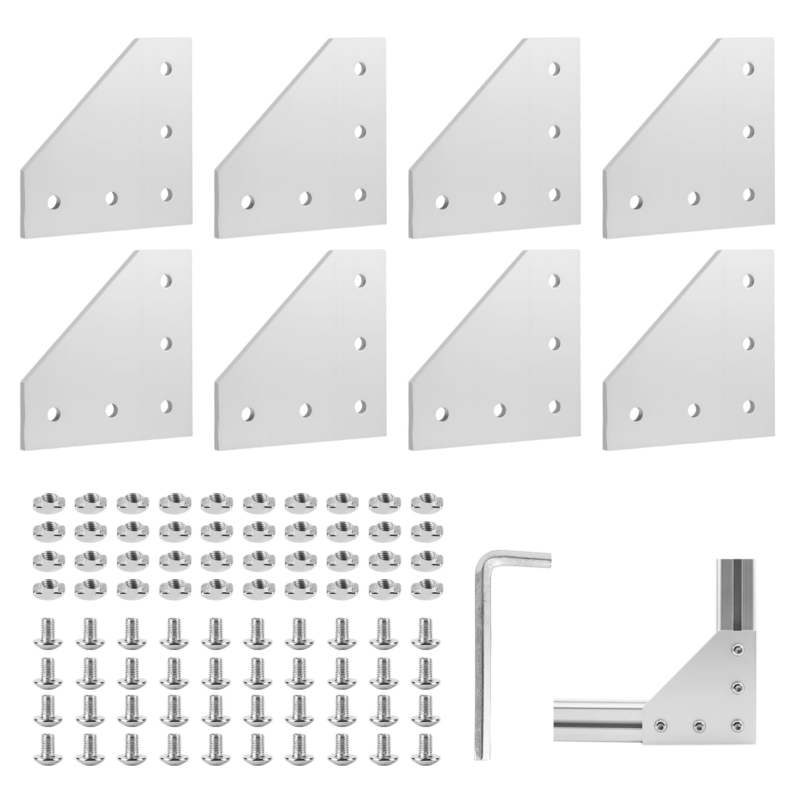 EXLECO 8Pcs Perfil Aluminio, 40 x 40 L Plateada Escuadras Metalicas, Placa de Conexión de Aleación de Aluminio con Tornillos, para Ranura de 9 mm de Perfil