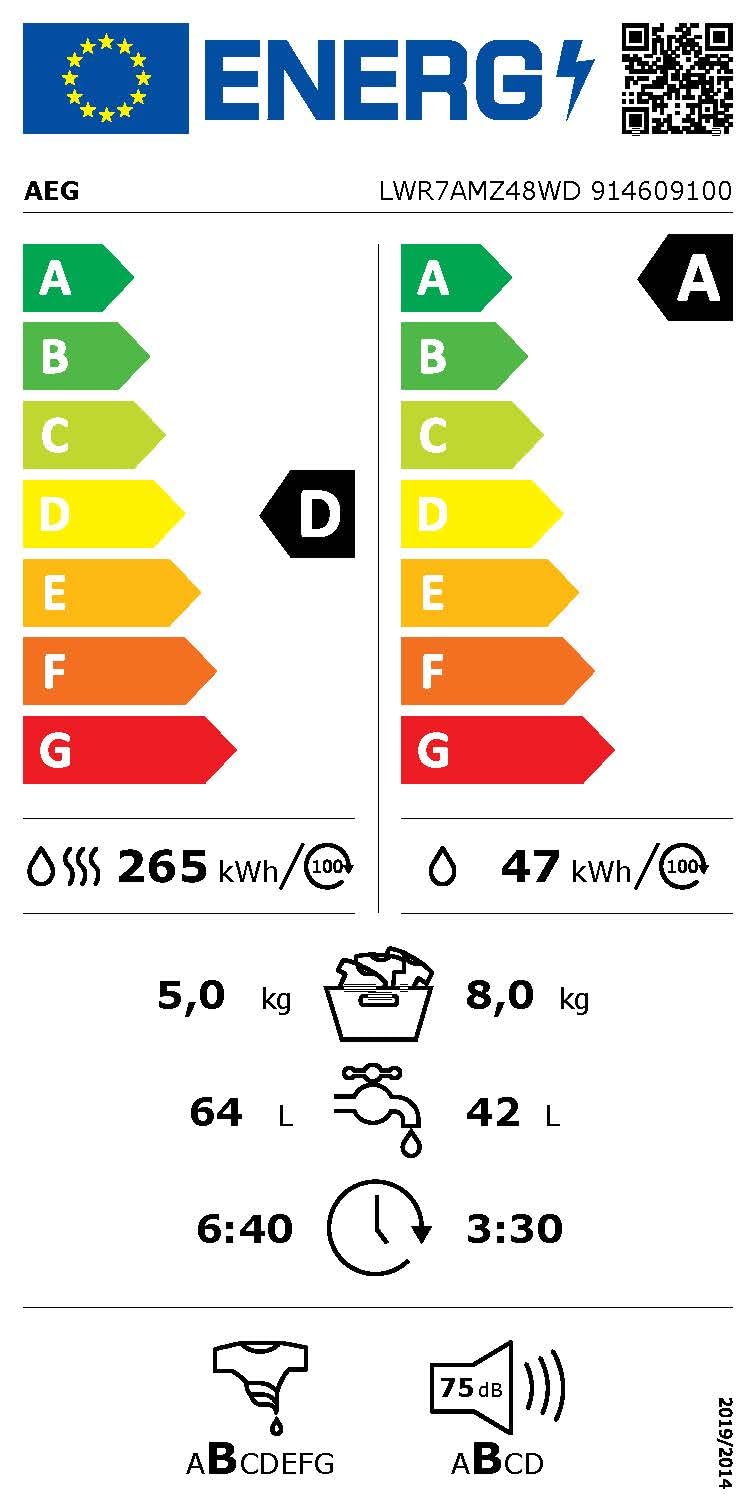 AEG Waschtrockner Serie 7000 ProSteam, 8 kg Waschen, 5 kg Trocknen, 1400 U/min, Inverter Motor, LWR7AMZ48WD