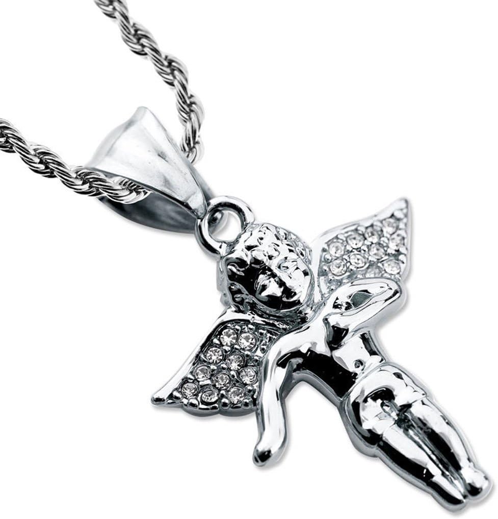 Stainless Steel 24" Rope Chain With Guardian Baby Angel Mini Pendant