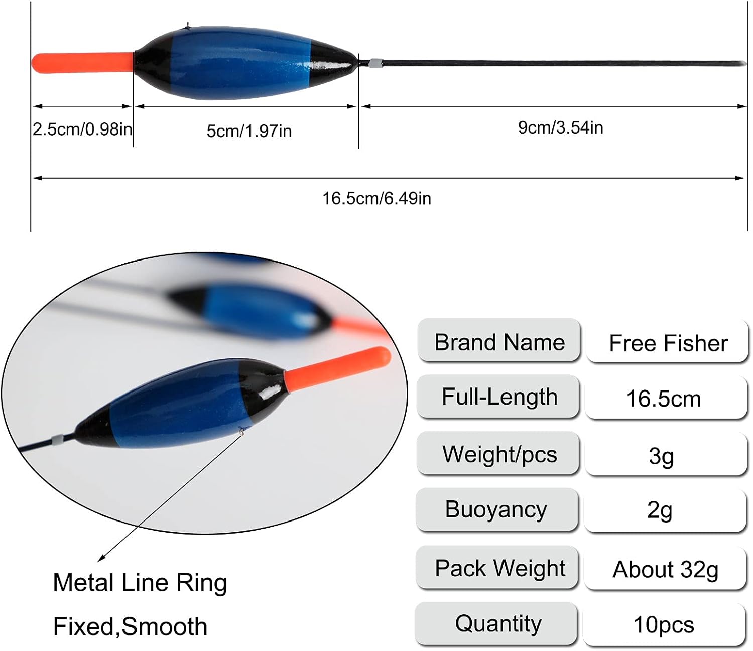 10 pcs/Fishing Floats Wood Hard Long-Tail Cork Bobbers Buoy 3g/16.5cm Buoyancy 2g Fishing Tackle Accessories Pesca