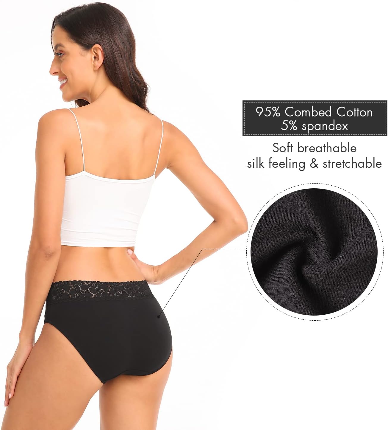 Womens Underwear Cotton Lace Panties Soft Bikini Panty Comfortable Hipster Stretch Full Ladies Briefs 5 Pack S-XL - Image 3