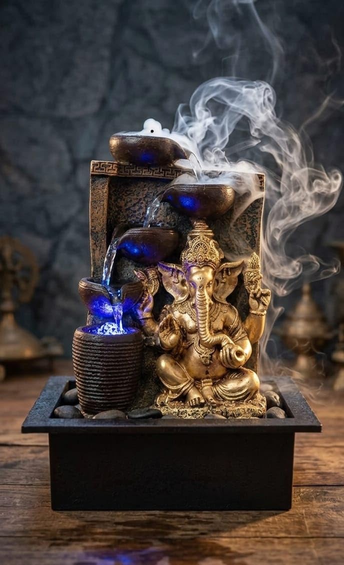 Lord Ganesha Water Fountain with LED Light & Mist Smoke Effect | Indoor Tabletop Waterfall Fountain for Home Decor, Pooja Room, Office Desk & Living Room Decoration-image-32