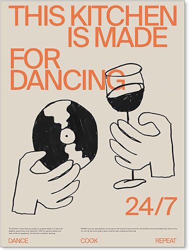 enttgo Cartel de This Kitchen Is for Dancing (This Kitchen Is for Dancing) - Póster de cóctel y bebida alcohólica, retro, impresión en lienzo para
