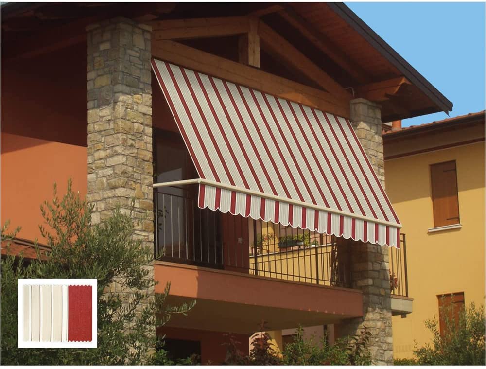 Tenda da sole a caduta 250x250 cm Bordeaux/Crema, con braccetti e mantovana per balcone esterno, tessuto impermeabile 280gr/mq