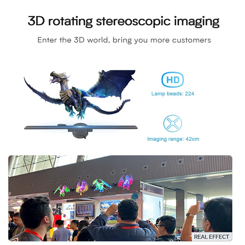Proiettore olografico 3D WiFi, Risoluzione 2000x224, 224 LED, Immagini senza Bordo per la Pubblicità Commerciale, Spina UE