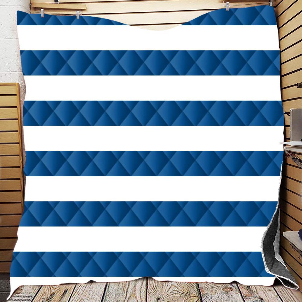 Chickwin Geometry Quilted Bedspread Single Double King Size, Coverlets Lightweight Microfiber Comforter Easy Care Sofa Blanket Throw for All Season (Navy,150x200cm)