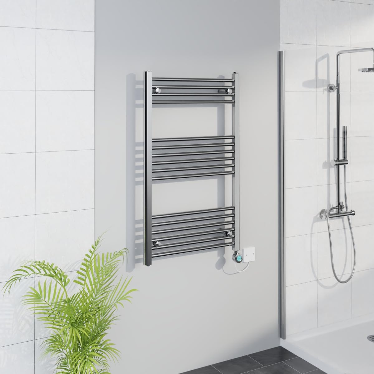 Warmehaus Chrome Smart Wifi Thermostatic Electric Bathroom Straight Heated Towel Rail Warmer Radiator With Timer 1000X600mm