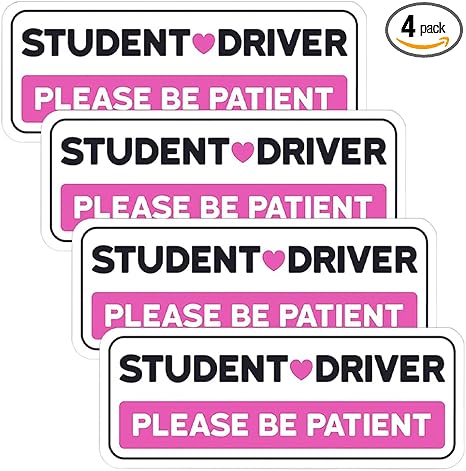 Student Driver Sticker Decal, Non-Magnetic Car New Driver Sticker for Car, Please Be Patient Student Driver Safety Sign & Vehicle Warning Sign, Removal Pink Vehicle Bumper Sticker (4PCS)