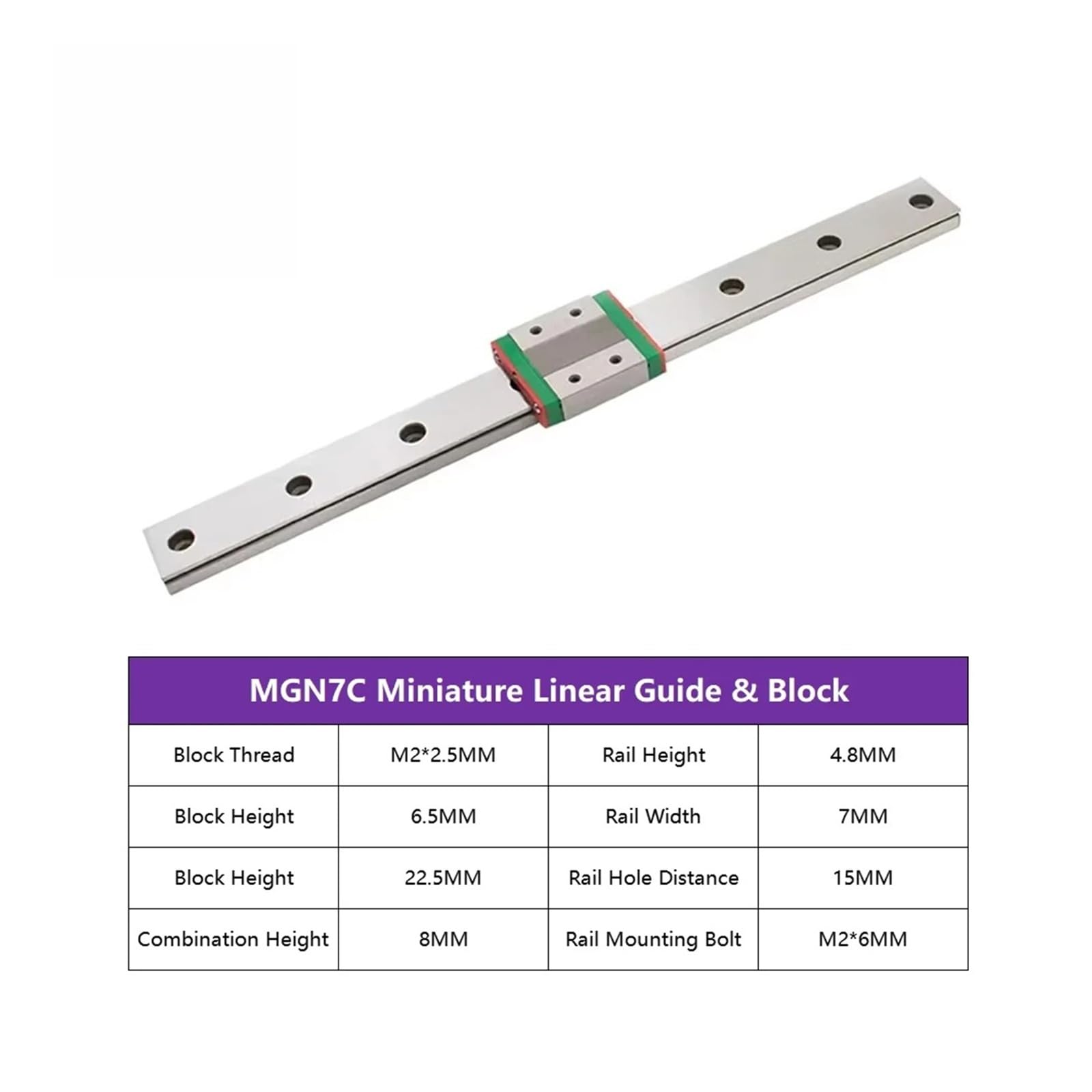 1 Stück MGNR-Schiene und 1 Stück MGN-Block MGN7 MGN19 MGN12 MGN15 Miniatur-Linearführungs- und Gleitset für 3D-Druckerteile CNC-Zubehör (1 Schiene 1MGN15C, 550 mm)