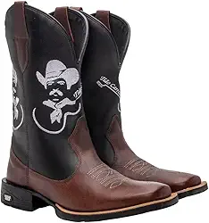 Bota Texana Masculina Couro Country Bico Quadrado Café Peão
