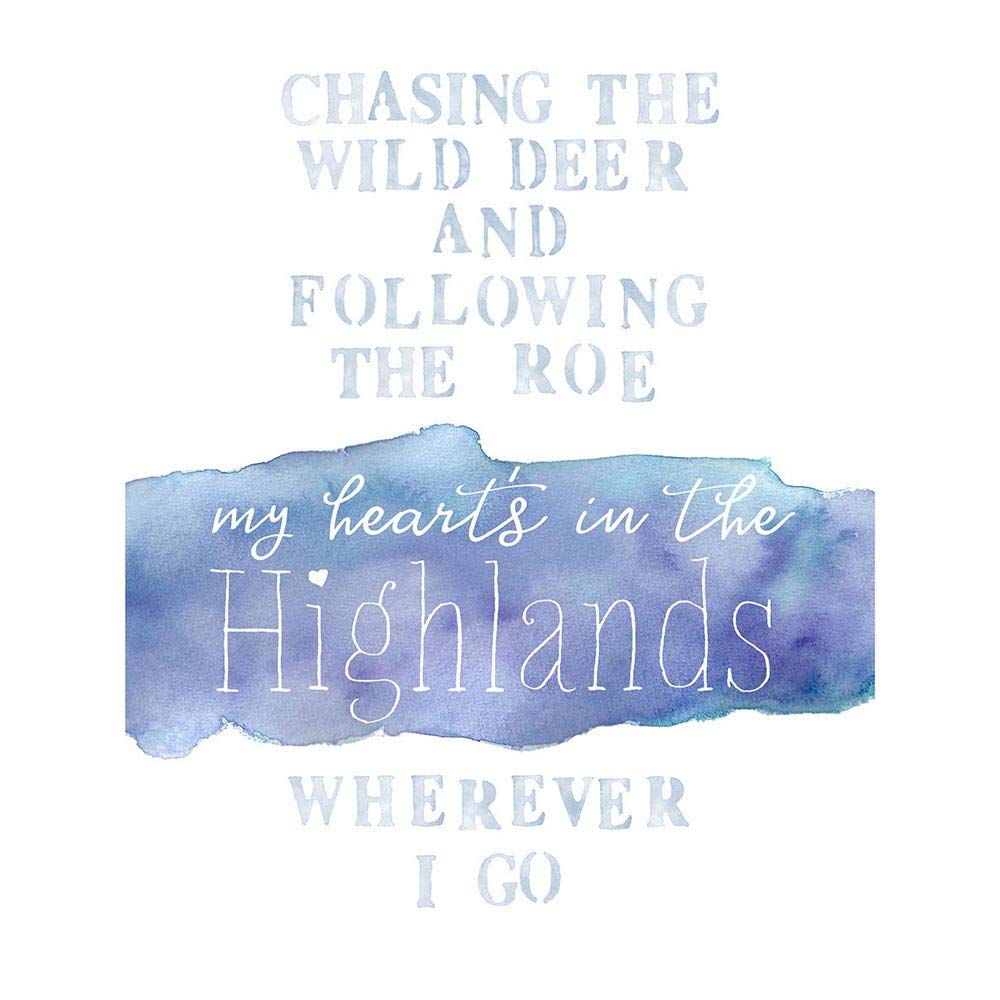 Wee Blue Coo My Heart's Highlands Scotland Burns Song Lyrics Watercolour Art Print Poster Wall Decor 12X16 Inch