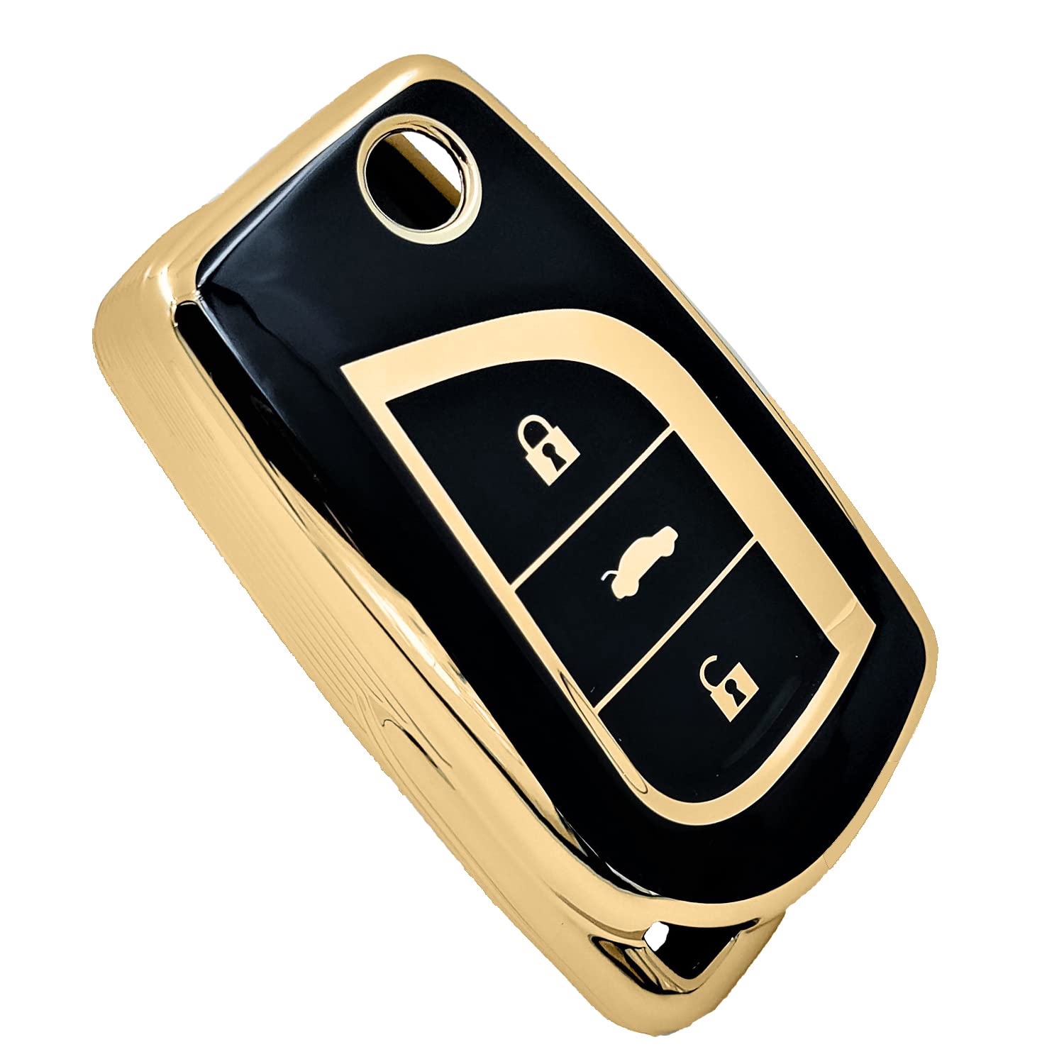 Car Key Cover Case with Golden Rim for All Latest Accessories for Toyota Innova | Corolla-Altis | Camry | Hilux (Toyo-TA FLIP1, Black)