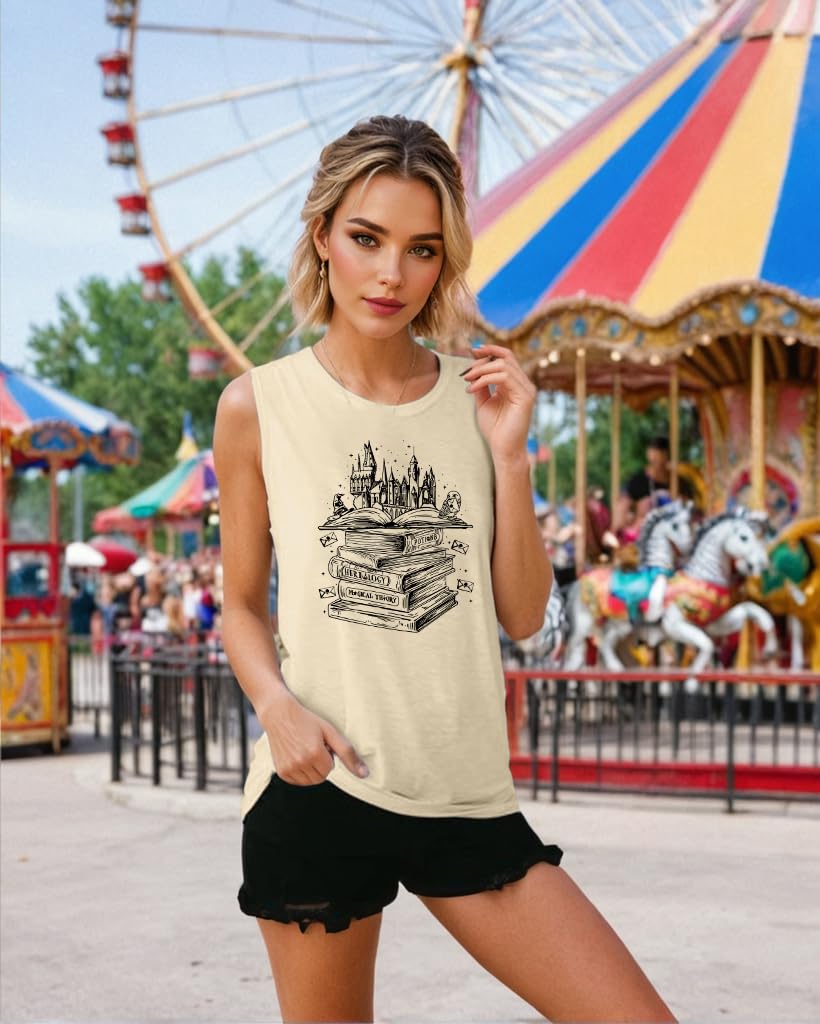 Tewmeu Flourish and Blotts - Camisetas sin mangas con diseño de libro para mujer, ropa de disfraz mágico de mago