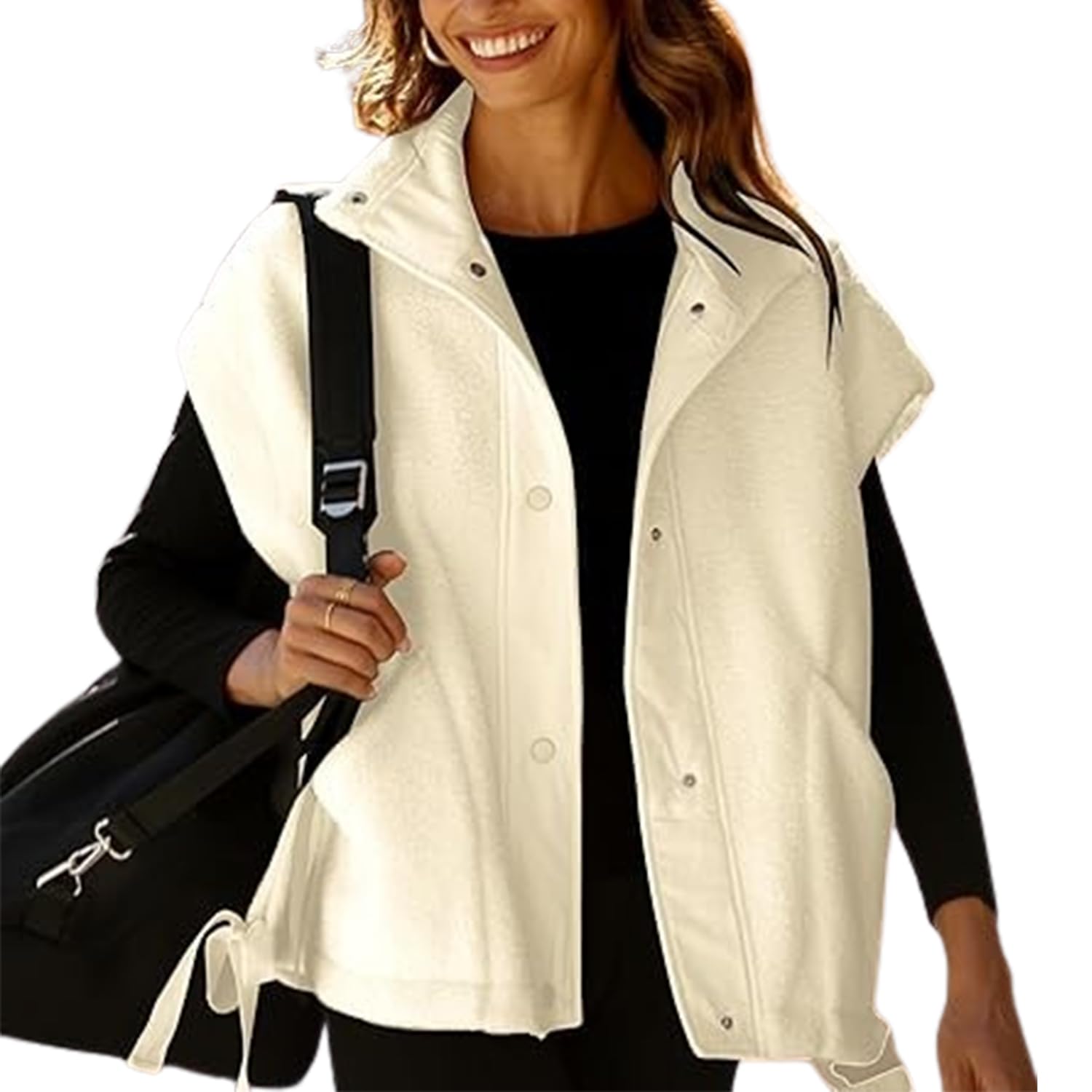 Slouchy Fleece Vest,Women's Oversized Fleece Vest,Warm Button Down Gilet Outerwear with Pockets,Sleeveless Sherpa Vest (6,L)