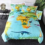  Literie Dinosaur Set Jurassic Enfants Housse De Couette Carte Cartoon pour Les Garçons Linge De Lit 3Pcs Océan, 1 Housse De Couette avec 2 Taies,US King