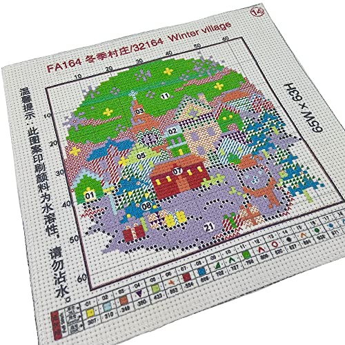 Image of Howie's Needlepoint Cross Stitch Kits, 11CT Pre-Printed Pattern Needlepoint Kits, Full Range of Stamped Starter Kits (Winter Village, 8.3 x 8.3 Inch)