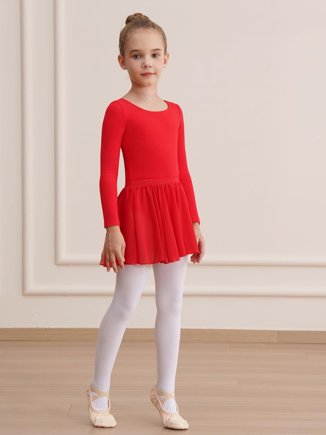 WEGETIT Leotards for Girls Long Sleeve Ballet Dress Toddler Dance Leotard with Skirt Kids Gymnastics Outfits Tutu Dress - Image 3