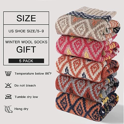 COOVAN Womens Wool Socks for Cold Weather, Winter Warm Soft Knit Thermal Crew Socks for Women (5 Pairs)3