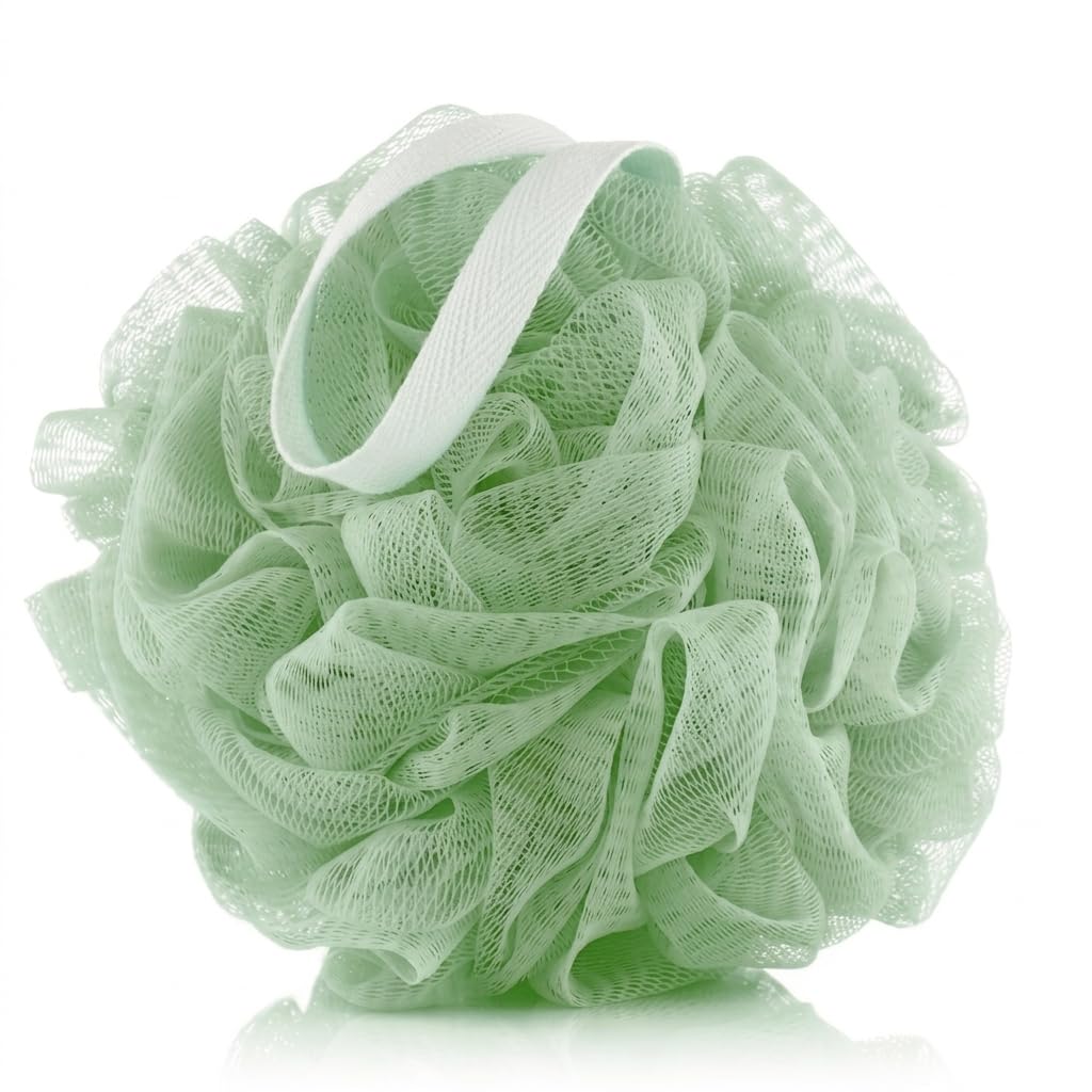 Bath Shower Loofah Body Scrubber Puff for Women & Men, Soft Mesh Exfoliating Bath Sponge with Hanging Rope, Rich Foam Body Cleaner for Daily Bath & Shower, Green-image-15