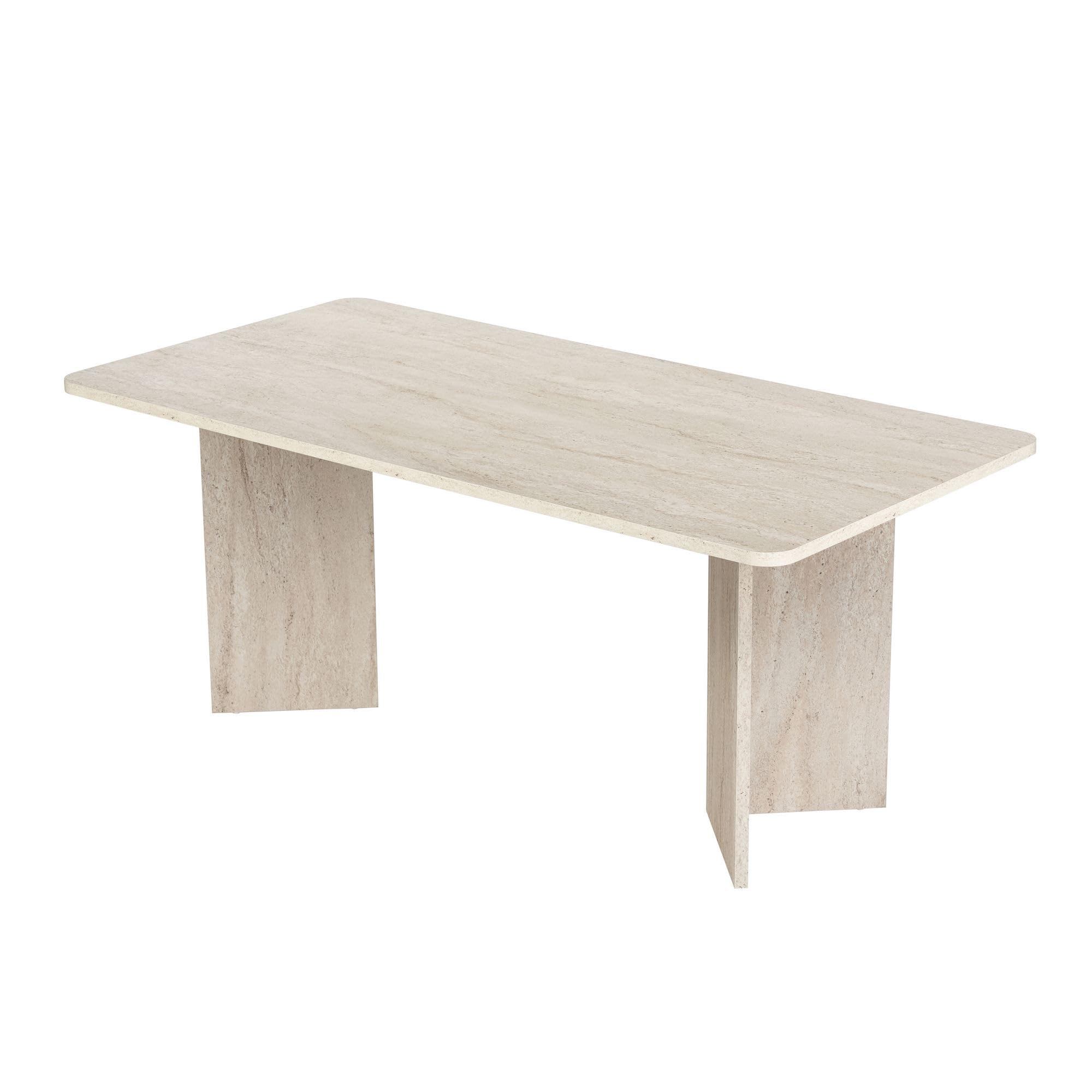 Eleganter Esstisch, 180 x 90 x 75 cm, Travertine-Farbe | 100% melaminbeschichtete Spanplatte, 25 mm Stärke | modernes Marmordesign, stabil mit 70 kg Tragkraft, perfekt für stilvolle Essbereiche