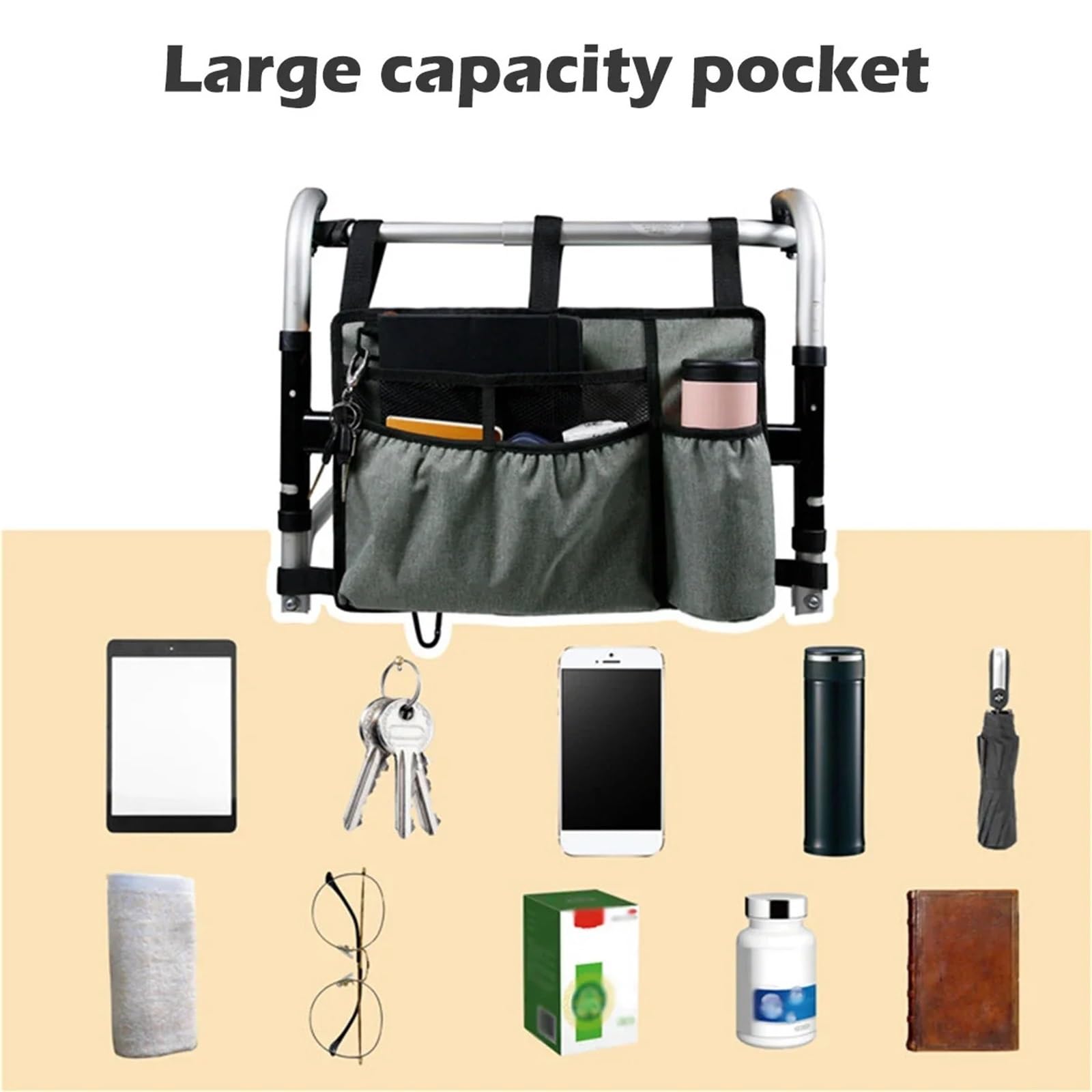Bolsa Para Silla De Ruedas Bolsa for andador con portavasos, bolsa organizadora for almacenamiento de sillas de ruedas, bolsa de almacenamiento plegable for personas mayores con discapacidad Para Sill