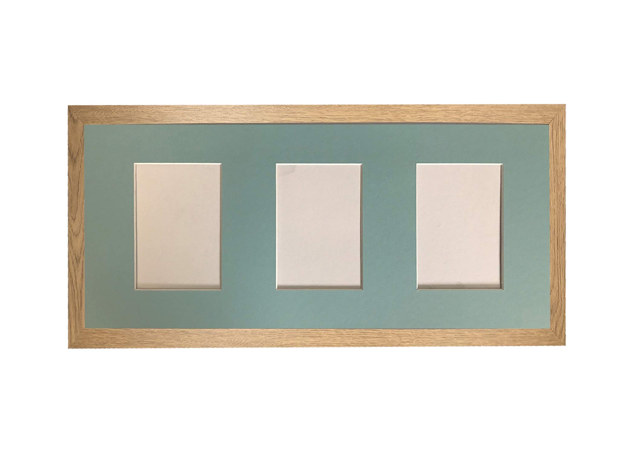 H7 Oak Picture Photo Frame with Blue 6 X 4 Inch Three Aperture Long Mount