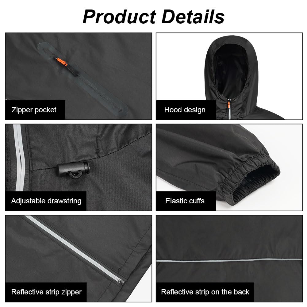 flintronic Chubasquero Hombre Impermeable, Chaqueta Ligera Cortavientos Running Hombre, con Capucha, Cremallera, Bandas Reflectantes, Cortavientos Transpirable Chubasquero Moto con Bolsillos