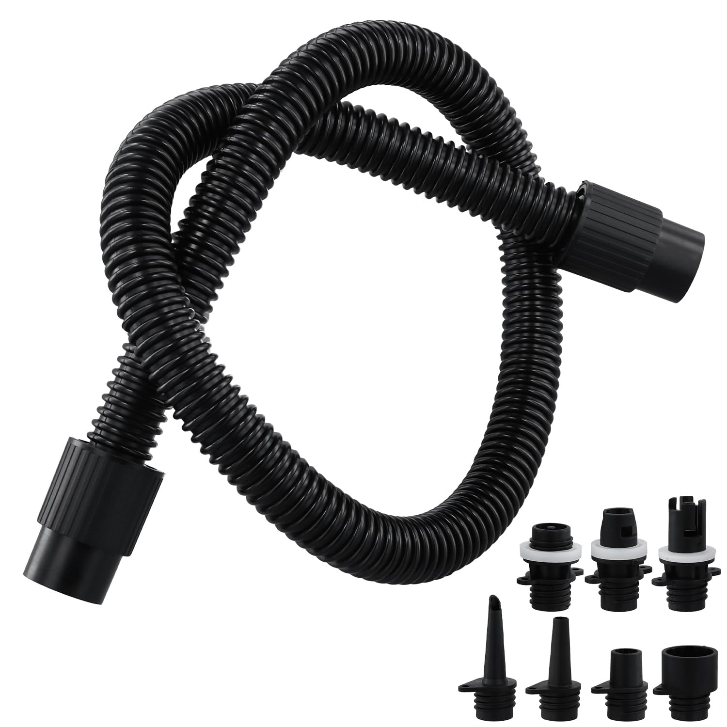 QWORK® Aufblasbare Pumpen Adapterset, SUP-Pumpenadapter Zubehör mit 7 Düsen und Luftschlauch, für aufblasbares Stand-Up-Paddle-Board, Boot, Zelt, Pool
