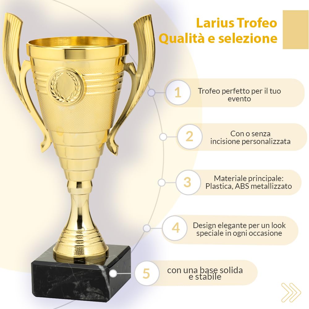 Larius Coppa (22 cm, 415 g), elegante trofeo universale con base in marmo, personalizzabile, ideale per sport, scuola, concorsi e premi - B3