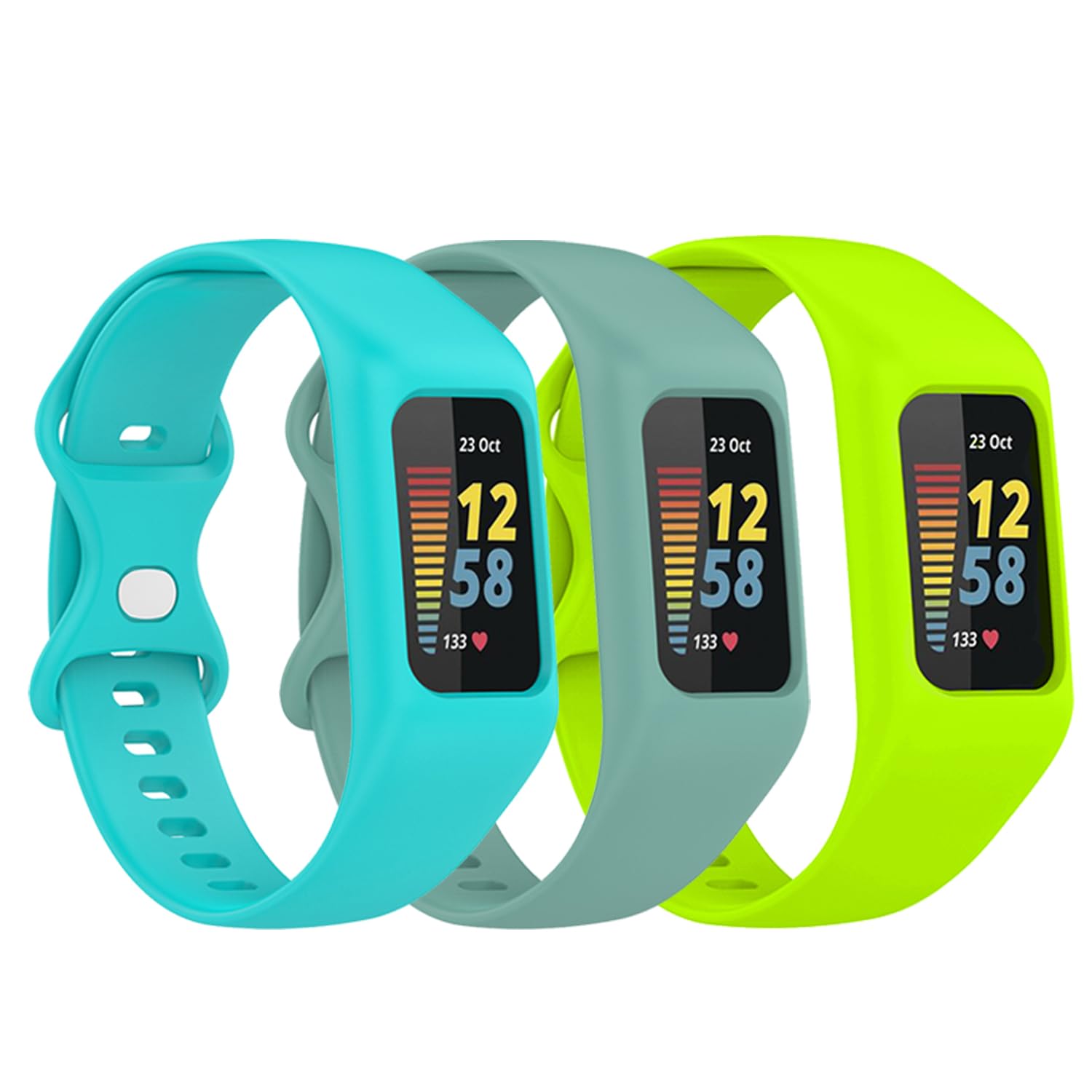 Gheper 3 Pack Soft Watchband Compatible with Fitbit Charge 6, Charge 5, Charge 4, Charge 3/3SE Silicone Wristband All-round Protective Band Replacement Bracelet Strap, Teal/Pine green/Lime