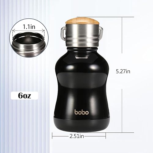 Miniatura 2 de Mini botella de agua aislada al vacío con tapa de bambú, botella de agua térmica de acero inoxidable para mujeres, niñas, niños, deportes de metal,