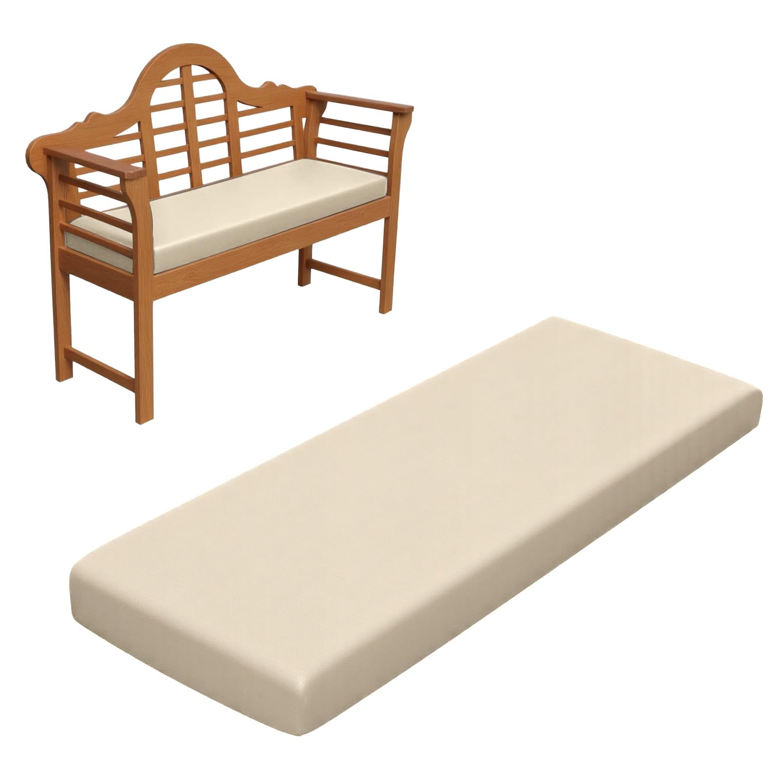RZYW Cojines de Asiento para Exterior Interior de 5cm de Espesor, Cojín de Banco de Jardín Impermeable, Cojín para Silla Lavable Antideslizante, para Cocina Terraza Sofa Columpio,Beige,170x55cm