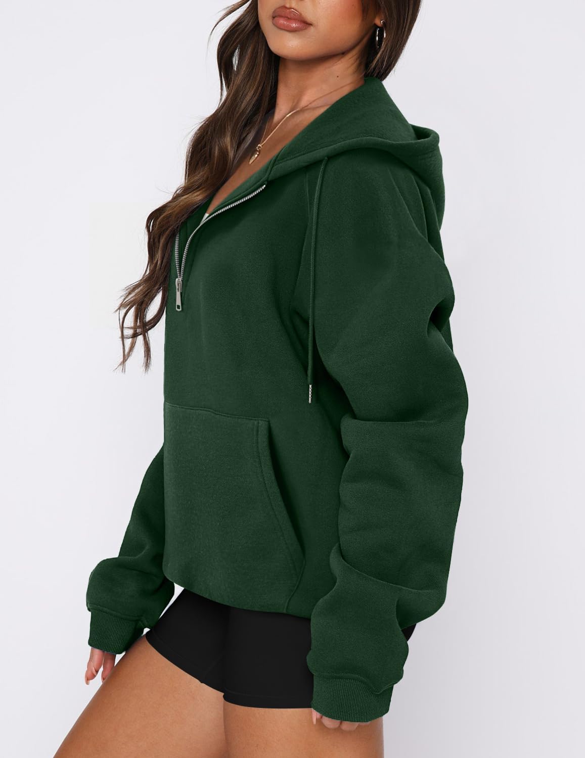 onlypuff Women Half Zipper Pullover Sweatshirt Long Sleeve Hoodies Kangaroo Pocket Fleece Basic Sweater - Image 4