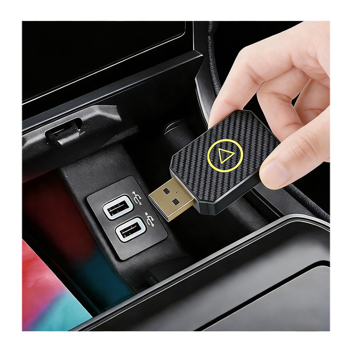 CarPlay Adaptador, para Jeep Wrangler 2018-2024 2-EN-1 Convertir Cable Inalámbrico CarPlay, Plug & Play Estable Rápido Wireless Adapter,B-Gold