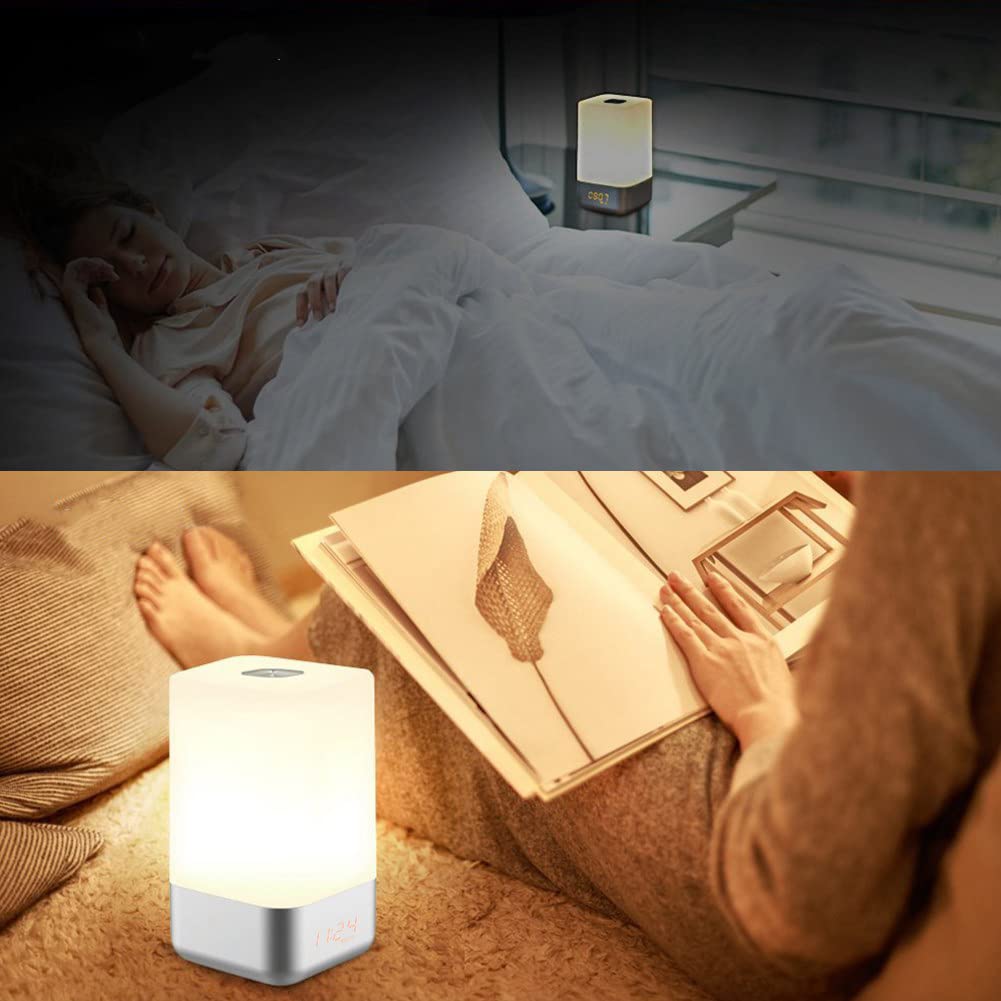Fdit 5 Sonidos Despertar Luz Alarm Reloj Amanecer Simulation Lámpara de Noche con Naturales