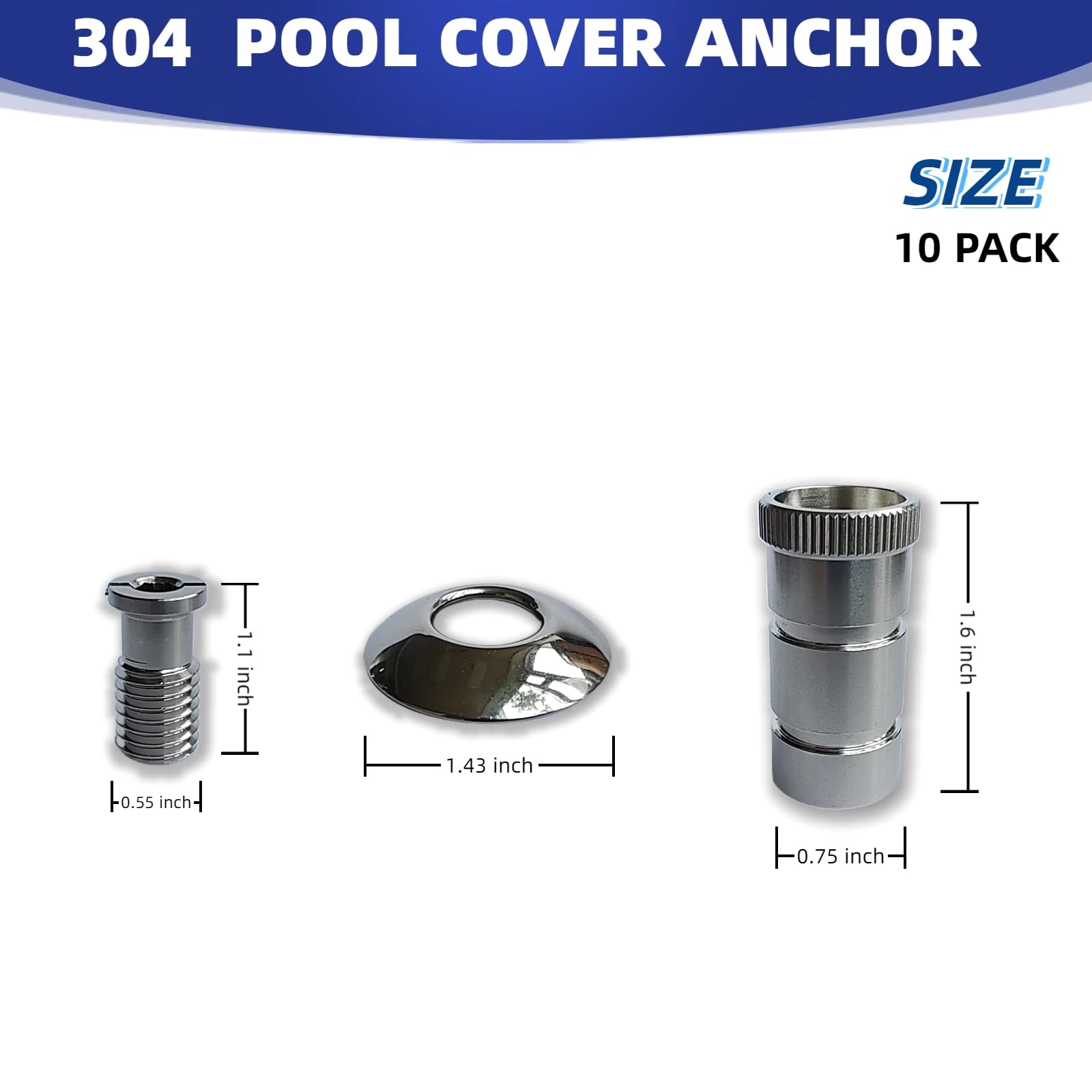 Poolabdeckungsanker aus 304 Edelstahl, 10 Stück
