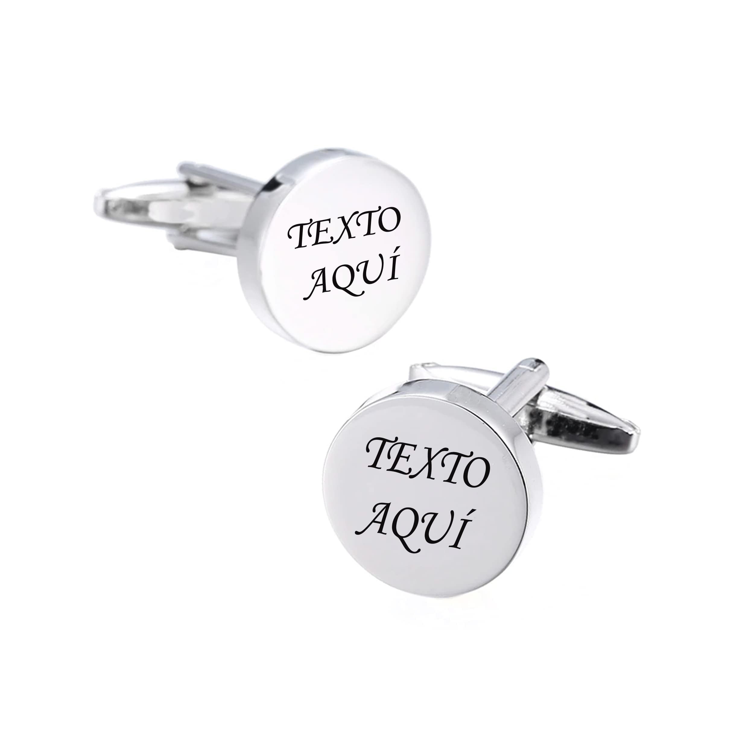 RINCON DEL ARTESANO HECHO A MANO MALAGA Gemelos personalizados para Bodas, Comuniones, Regalo Padrinos (Texto a personalizar, Acero inoxidable)