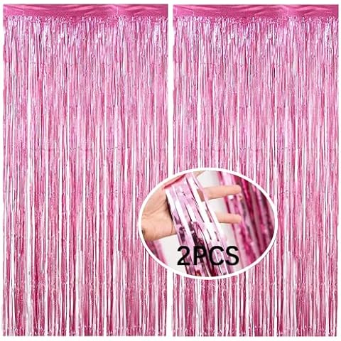 AMZJIMTOP Pink Tinsel Foil Fringe Curtain Party Decorations 2Pcs 3.3ft *6.6ft Metallic Tinsel Curtains Streamers Party Backdrop Foil Curtain for Birthday Party Wedding Holiday Decoration Cover