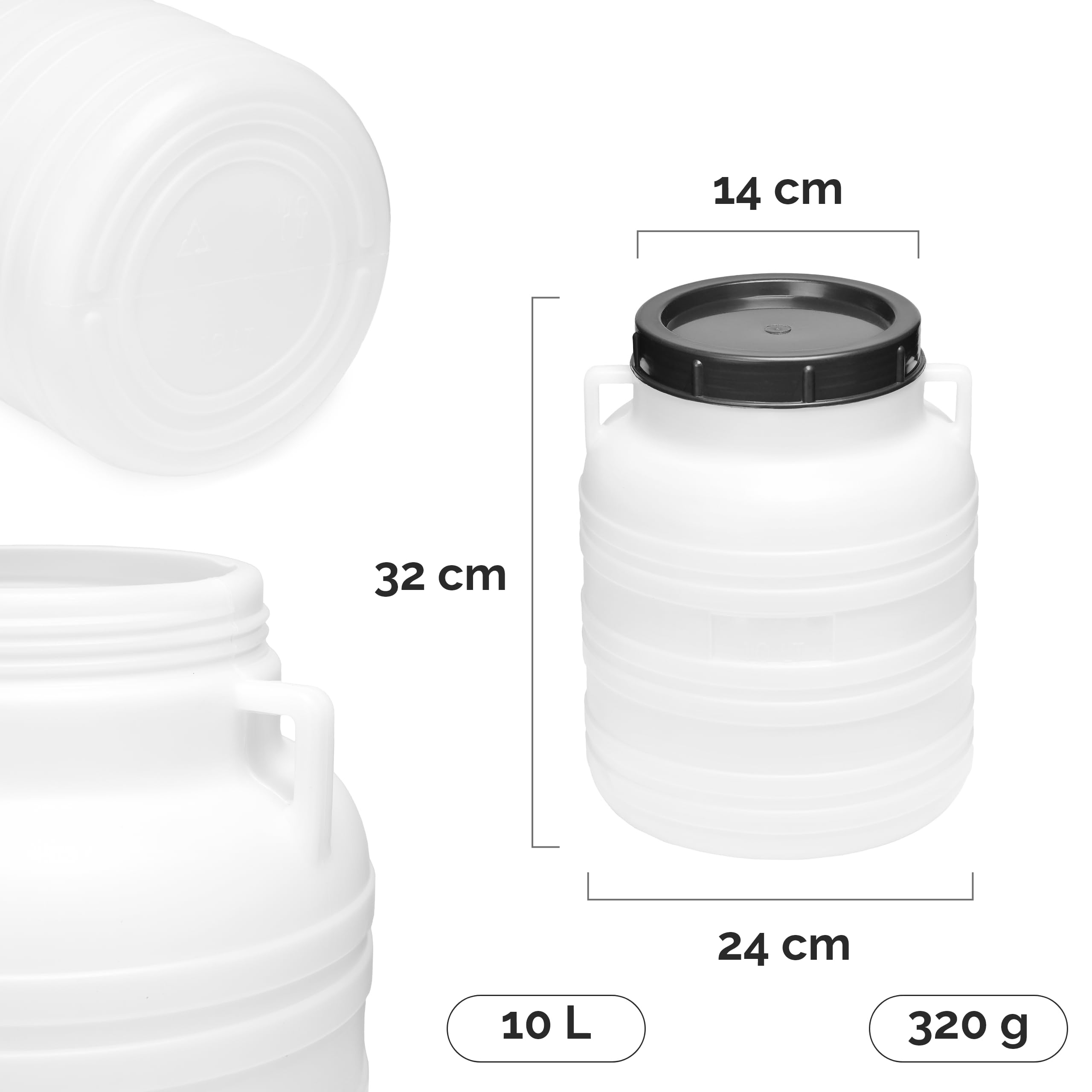 Jerrycanshop Jerrican en plastique (PEHD), 10 l, avec robinet, pour eau et aliments, en plastique (PEHD), sans BPA, naturel