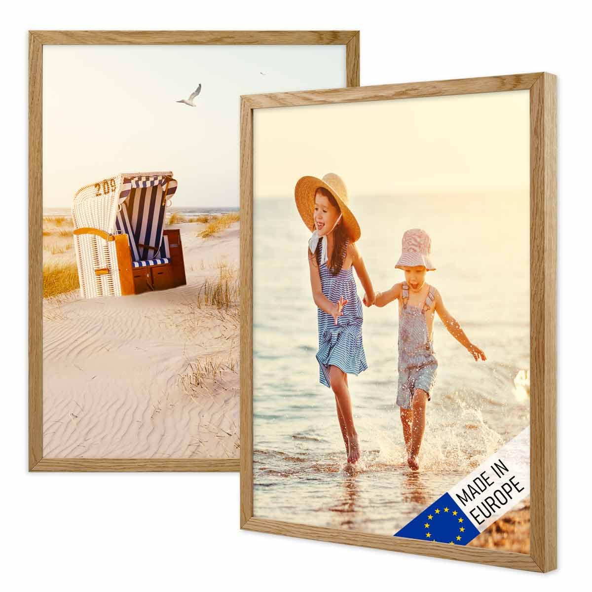 PHOTOLINI Marcos 30x40 cm madera roble, set de 2 marcos, cristal acrílico, para colgar, accesorios adicionales - para fotos y cuadros más queridos